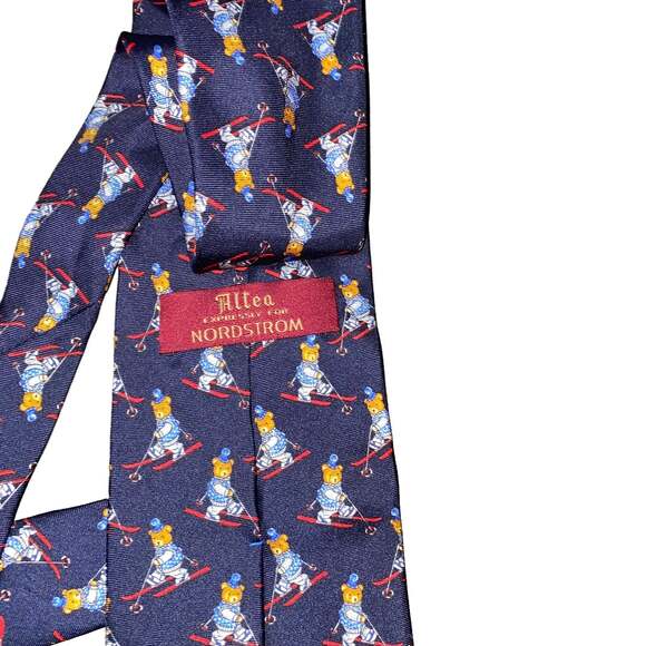 Allea Expressly for Nordstrom Tie w/ Bear Skiing 100% Silk Made in Italy Blue - Picture 7 of 7